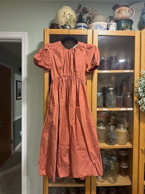 Urban Revivo Dresses & Skirts - Urban Revivo Rust Orange Puff Sleeve Gathered Waist Midi Smock Dress